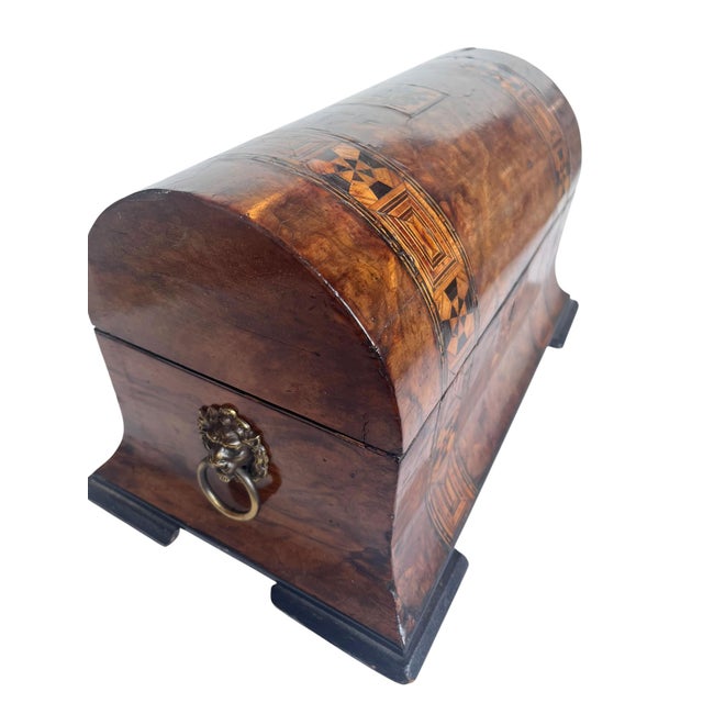 Wood Exceptional Inlaid British Tunbridge Ware Tea Caddy With Dome Top and Complete Interior For Sale - Image 7 of 10