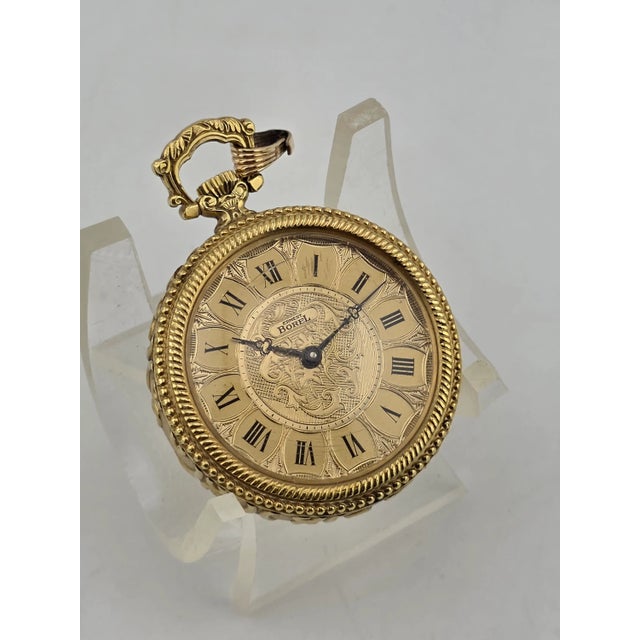 Rare Vintage Ornate "Ernest Borel" 17 Jewel Gold Plated Pendant Watch Works For Sale - Image 4 of 16