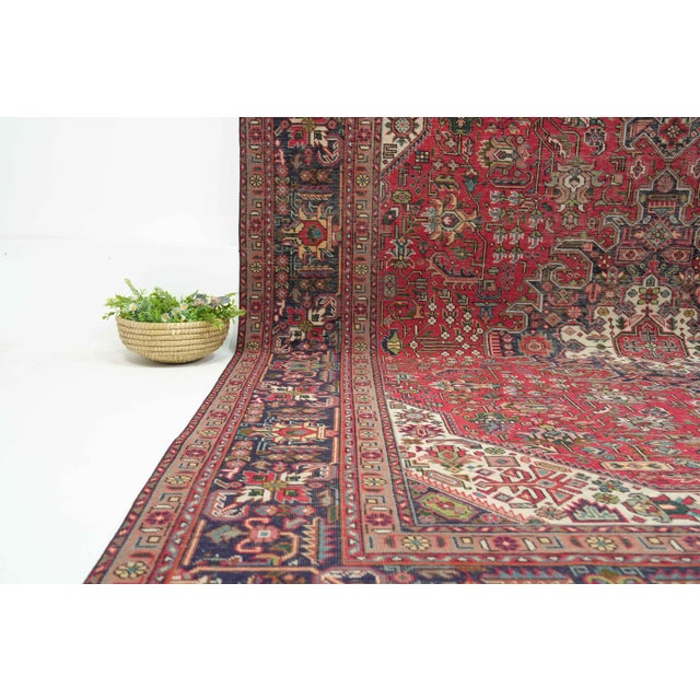 1970s Vintage Persian Handmade Wool 10x13 Red Area Rug For Sale - Image 4 of 11