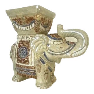 Vintage Chinoiserie Ceramic Elephant Plant Stand For Sale