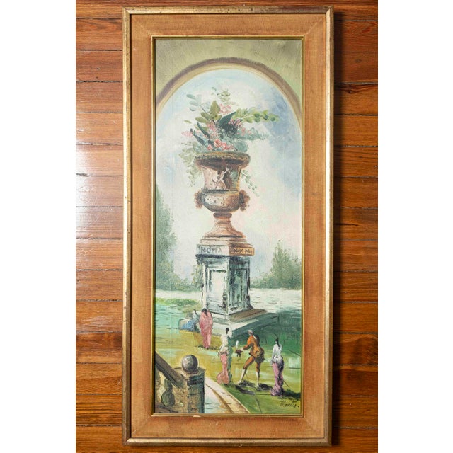 Montes Pair of Neoclassical Roman Garden Scenes Mid-20th century Original oils on canvas Both signed “Montes” lower right...