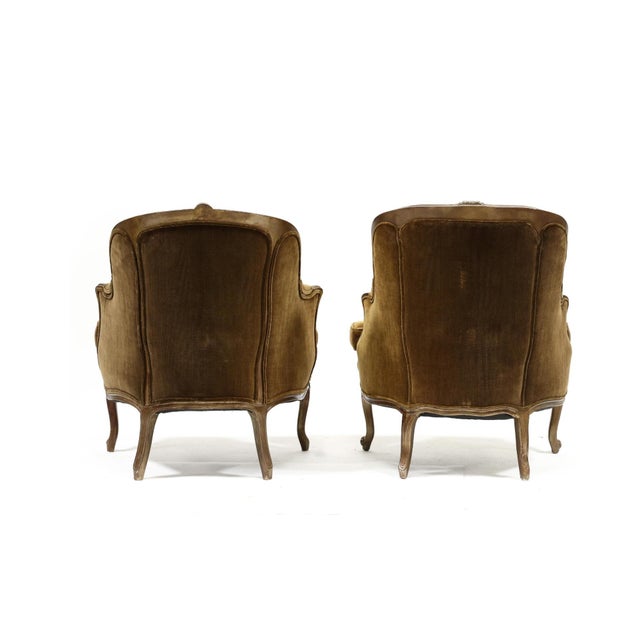 Late 20th Century Near Pair of Louis XV Style Carved Bergeres and Ottoman For Sale - Image 6 of 6