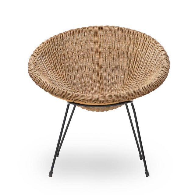 Mid-Century Modern Woven Rattan Armchair, 1950s For Sale - Image 3 of 14