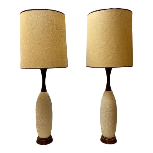 Danish Mid-Century Lamps with Original Shades - a Pair For Sale