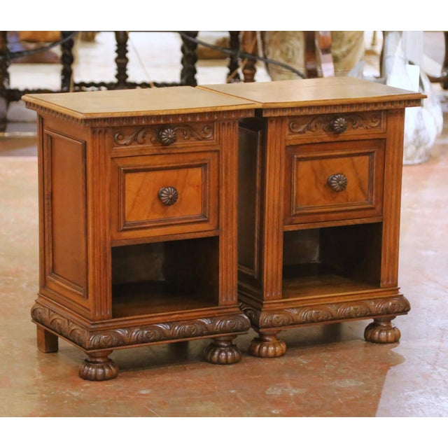 Decorate a bedroom or guest room with this elegant pair of antique walnut nightstands. Crafted by Casa Moderna, Genova in...