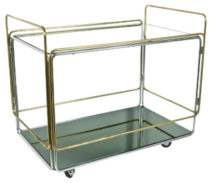 Italian Chrome Brass Smoked Glass and Mirror Bar Cart/Serving Table, 1970s