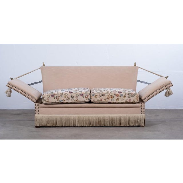 Vintage Velvet Knole Sofa with Floral Cushions, 1950s For Sale - Image 9 of 12