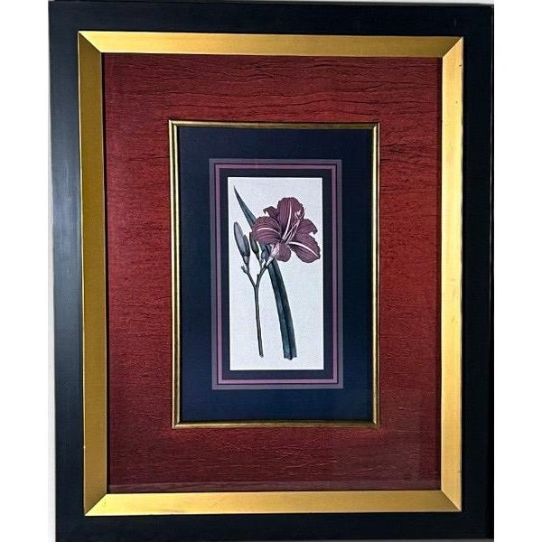 Vintage Framed Stylized Red Lily Botanical Lithograph Prints Pair This exceptionally striking matching pair of vintage,...