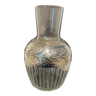 1930s Hammered Sterling and Etched Glass Vase For Sale
