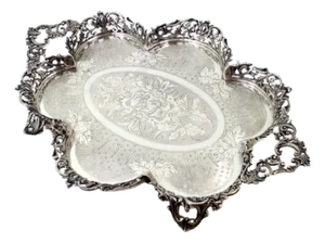 Silver Plated Salver with Guilloche-Style Cut-Out Grid