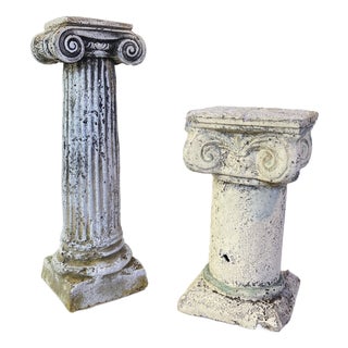 Pair of Rustic Plaster Neoclassical Column Pedestals For Sale
