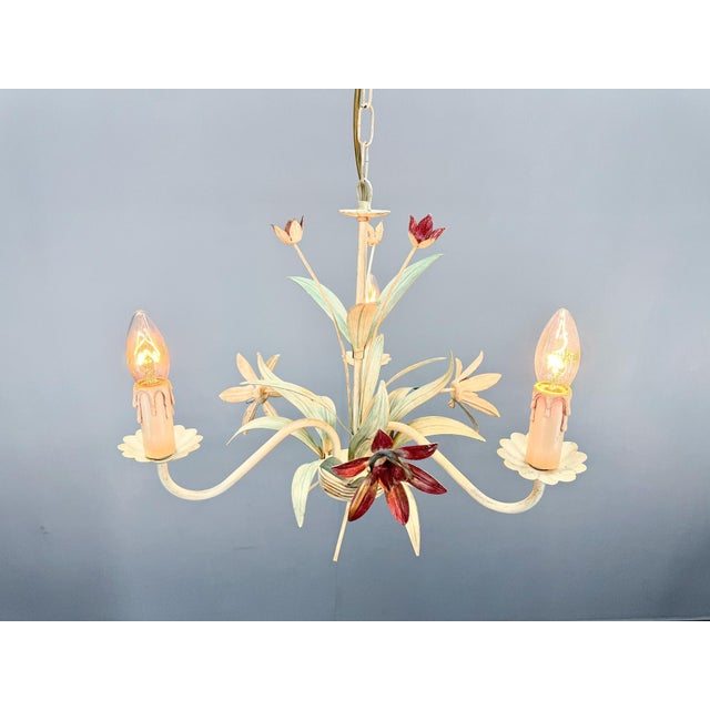 Vintage Metal Floral Chandelier, France, 1970s For Sale - Image 6 of 12