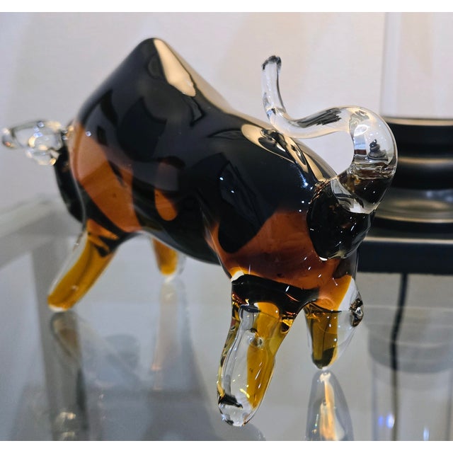 Late 20th Century Murano-Style Amber and Black Blown Glass Bull Sculpture For Sale - Image 5 of 7