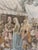 This is a beautiful, high-quality vintage French tapestry that vividly depicts a bustling medieval street market scene set...