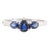 14k White Gold Three Stone Royal Blue Sapphire Ring Size 7 For Sale