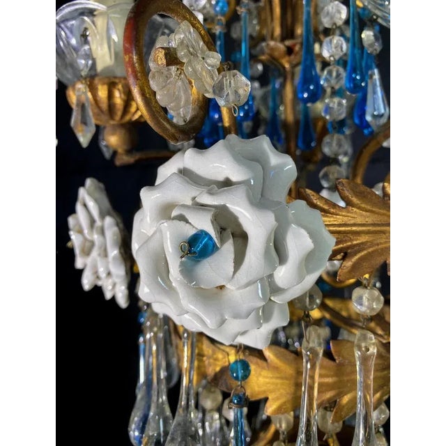 Chandelier with White Roses and Blue Drops, Murano, 1950s For Sale - Image 10 of 18