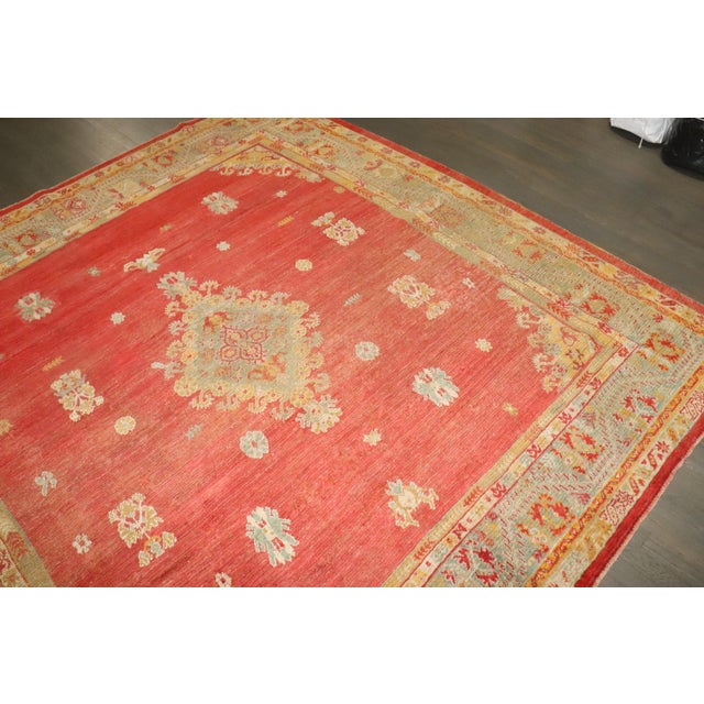 A Stunning late 19th century Angora Wool Turkish Oushak Square size Rug