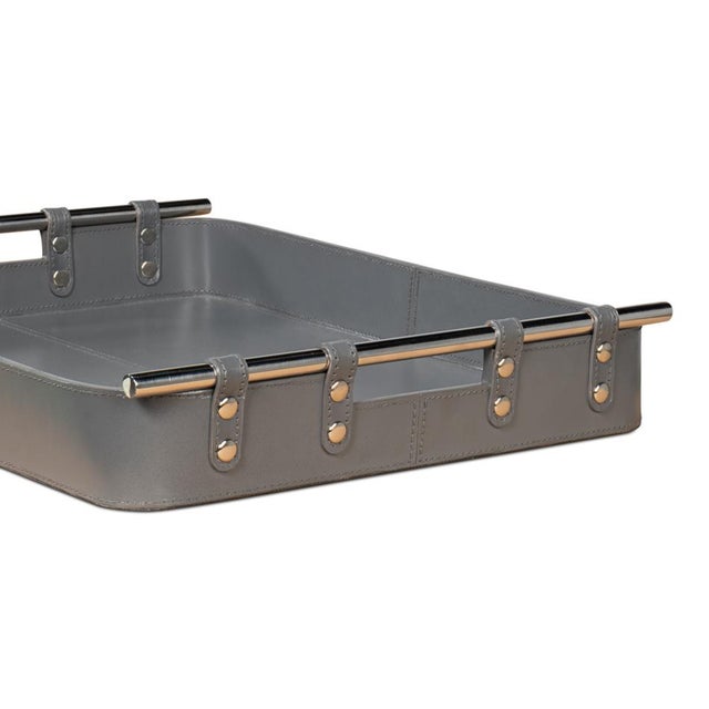 2020s Grey Leather Tray For Sale - Image 5 of 11