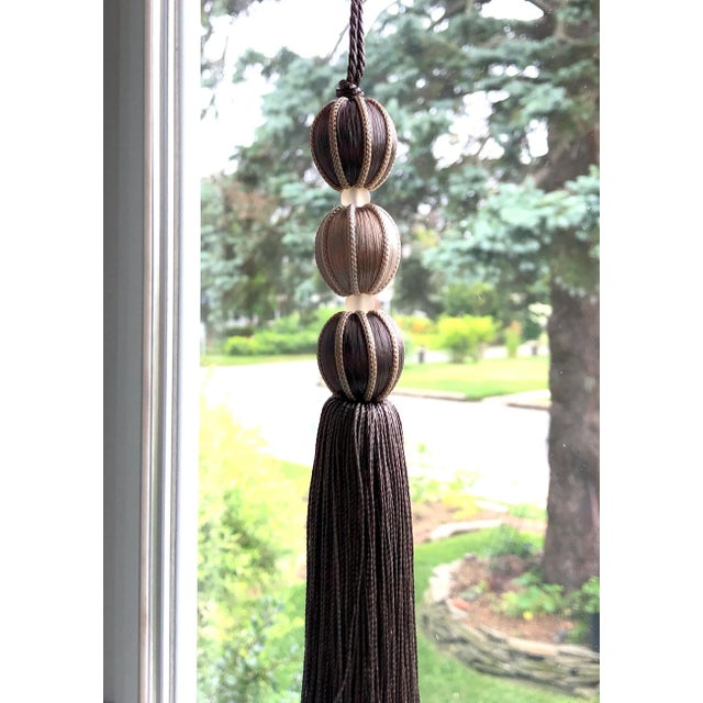 Pair of Smoky Ash and Stone Colored Beaded Key Tassels For Sale - Image 4 of 14
