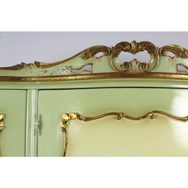 Mid-Century Modern Venetian Baroque Green Lacquered Hand-Painted Floral Three-Door Wardrobe, 1950s For Sale - Image 3 of 17