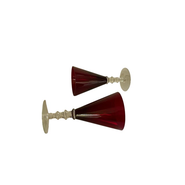 1990s Vintage Pair William Yeoward Scarlet Crystal Water Goblet - a Pair For Sale - Image 5 of 7