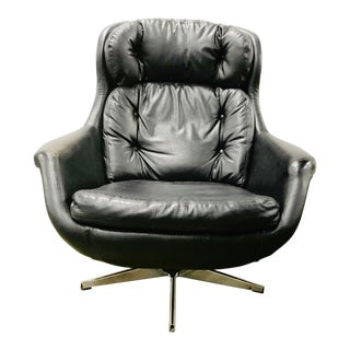 Mid Century Egg Chair and Ottoman Imperial by Selig Black Leather For Sale