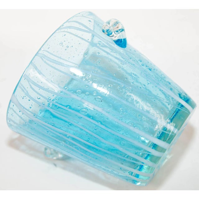 Sky Blue 1970s Vintage Italian Murano Venini Venetian Art Glass Ice Bucket Blue and White For Sale - Image 8 of 12