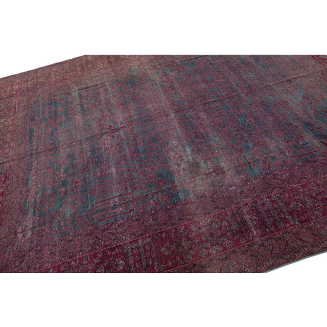 1920s Gray & Red Handmade Antique Persian Tabriz Wool Rug With Floral Motif For Sale In New York - Image 6 of 7