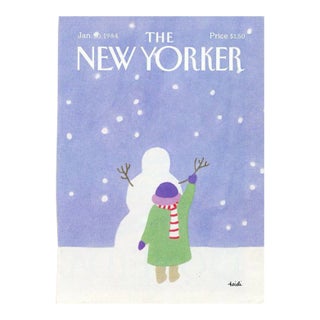 1984 Vintage New Yorker Cover, January 30 (Heidi Goennel), Original New Yorker Magazine Cover, Winter, Snowman For Sale