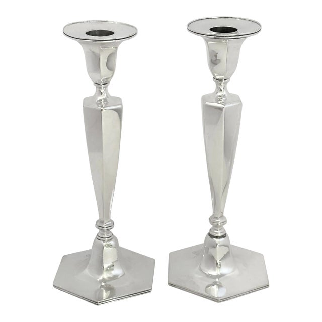 Vintage Tiffany & Co Sterling Silver Candle Sticks 1940's Monogramed -a Pair For Sale