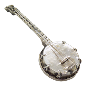 Vintage Italian Handmade Genuine Silver Banjo / Mandolin Figurine Miniature, Made in Tuscany (Arezzo)