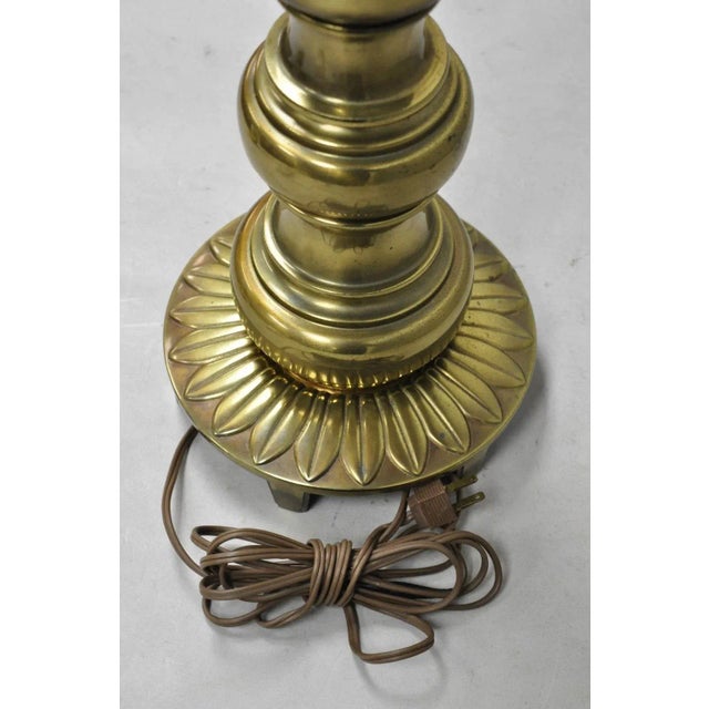 Vintage Stiffel Hollywood Regency Tall Brass Candlestick Column Table Lamp For Sale - Image 10 of 12