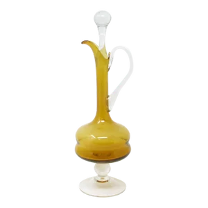 Vintage Amber Glass Footed Decanter With Glass Stopper