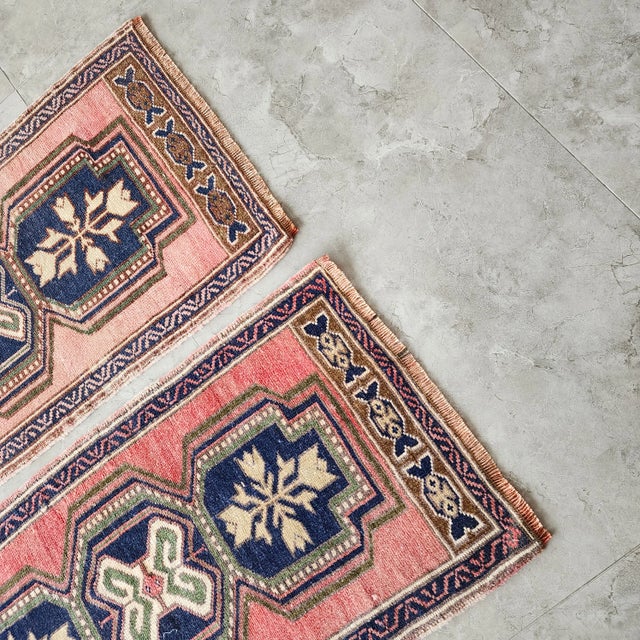 Mid-Century Modern 1960s Traditional Handwoven Turkish Oushak Wool Bath Mats - a Pair For Sale - Image 3 of 9