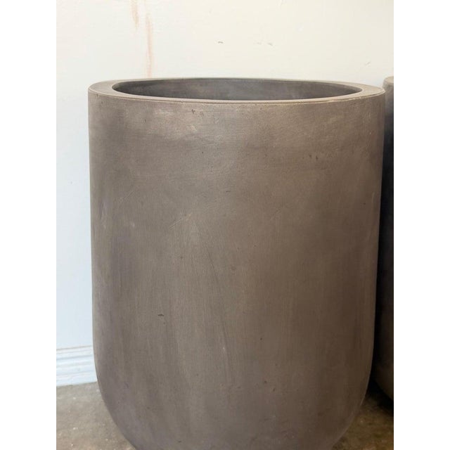 Contemporary Pair of Monumental Cylinder Planters - Brutalist Bullet Form - Dark Slate For Sale - Image 3 of 12