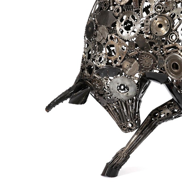 Premium Handcrafted Recycled Metal Bull Sculpture | 92" X 57" | One of a Kind For Sale - Image 10 of 14