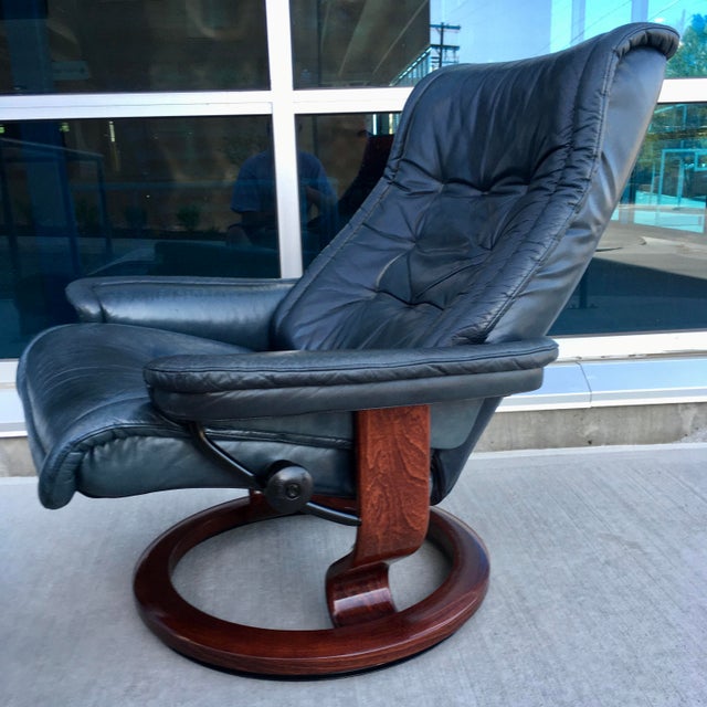 Ekornes Stressless “Royal Model” Leather Recliner and Footstool a