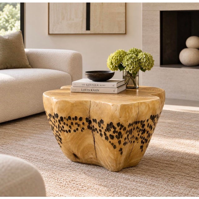 This table (or stool) is carved from reclaimed Golden Ash Wood by California artist Daniel Pollock (American b. 1952)....