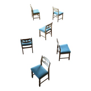 Brutalist Danish Oak Razorblade Dining Chairs by Henning Kjærnulf, 1960s, Set of 6 For Sale