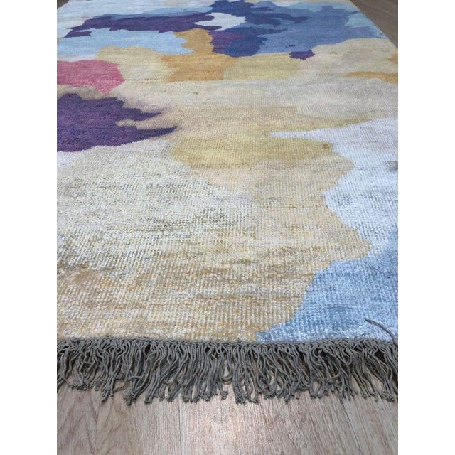 2020s 6x9 Multicolor Hand-Knotted Bamboo Silk Watercolor Jewel Tone Abstract Rug For Sale - Image 5 of 6