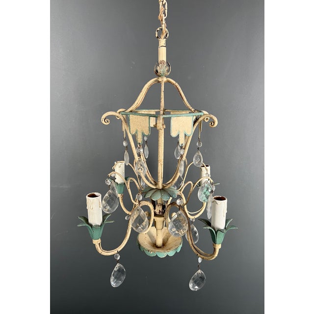 1940 Mid Century Modern Metal with Crystals Chandelier For Sale - Image 6 of 12