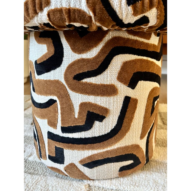 Mushroom Ottoman in "Serpentine" Specialty Fabric For Sale In San Francisco - Image 6 of 10