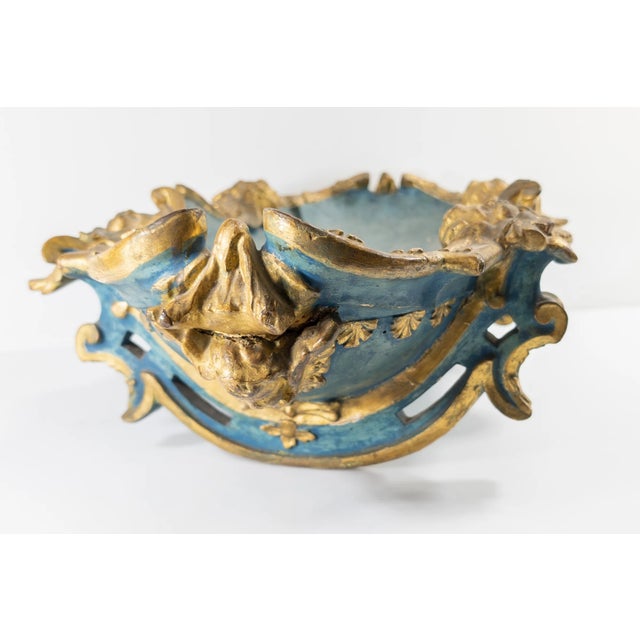 19th Century 19th Century or Earlier Italian Venetian Painted Blue and Gold Cradle or Centerpiece For Sale - Image 5 of 12