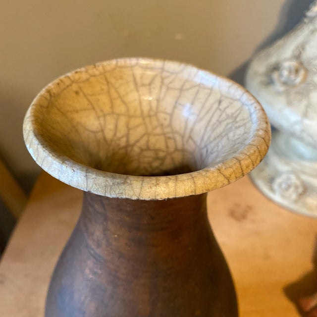 1980s Raku Pottery Ceramic Vase** For Sale - Image 4 of 7