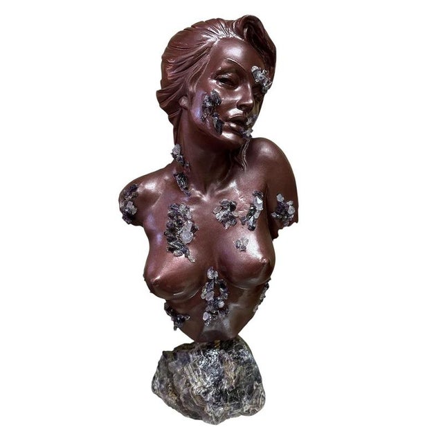 Bust of a Woman, Bronze with Amethyst For Sale - Image 4 of 4