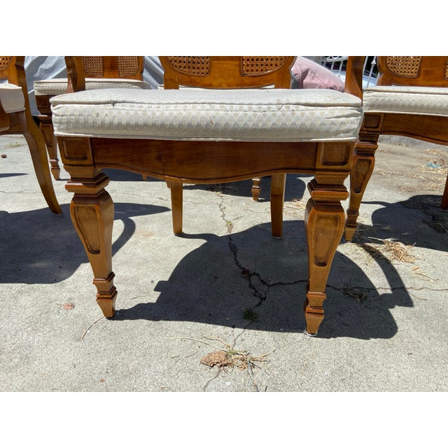 1990s American of Martinsville Campaign Light Wood & Cane Dining Chairs For Sale - Image 11 of 12