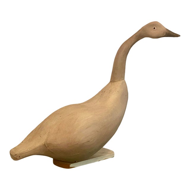Vintage Wood Carved Folk Art Rustic Goose Decoy For Sale