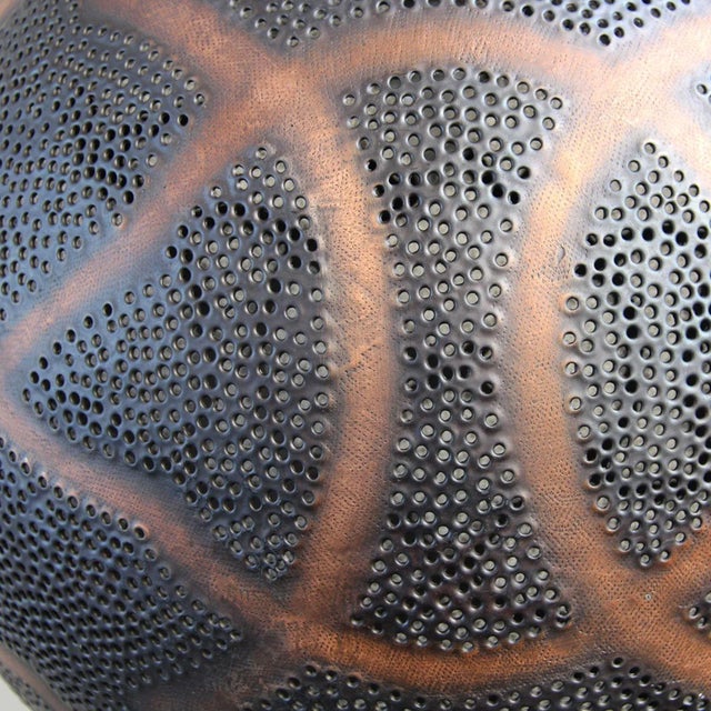 Antiqued Copper Globe Asian Industrial Pendant Light Medium For Sale - Image 4 of 8