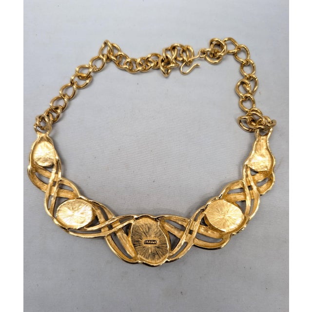 Vintage 1990s Signed Monet Goldtone Cabochon Faux-Green Jasper Collar Necklace For Sale In Philadelphia - Image 6 of 9