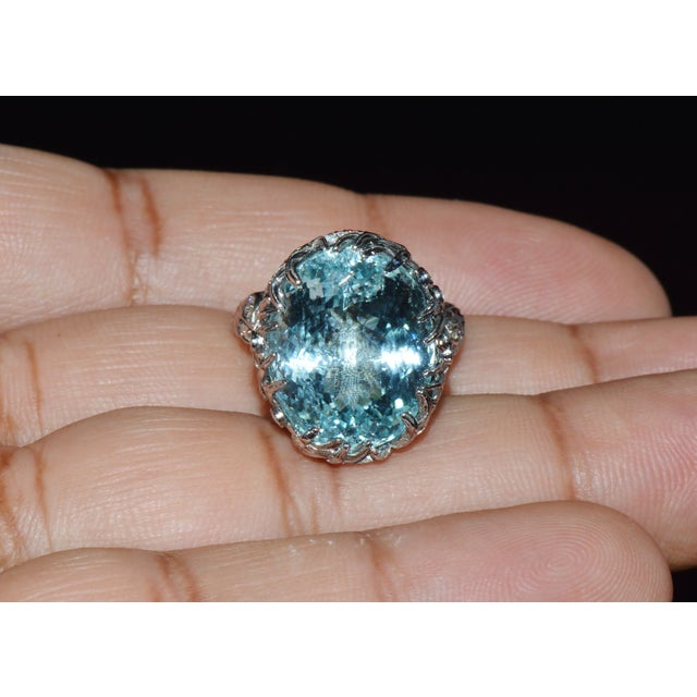 Gia Certified 16.03ct Aquamarine & Diamond 18k Gold Maple Leaf Sculptural Ring, Size 5.25 For Sale - Image 4 of 15